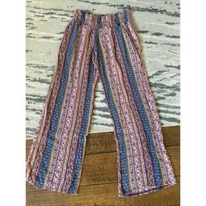 Three Dots Womens High Rise Striped Floral Wide Leg Pants Pink‎ Navy Size Small